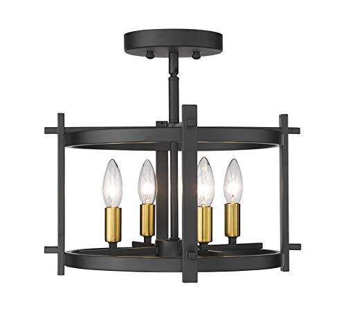 TENGXIN Semi Flush Mount Chandelier,Round Shape Ceiling Light for Living Room Bedroom,Kitchen, Hallway,Black Finished with E12 ,UL Listed,No Bulbs Included