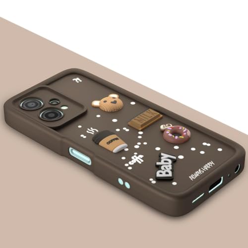 Image of Bintage Cute Fun Taddy Cartoon 3D Ball Bear Milk Donut Coffee Cup Silicon Case Full Body & Camera Protection Back Cover Compatible for OnePlus Nord CE 2 Lite 5G - Brown