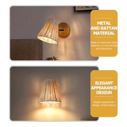 Lampe de Chevet en Rotin pour Chambre à Coucher Applique Murale Rustique E27