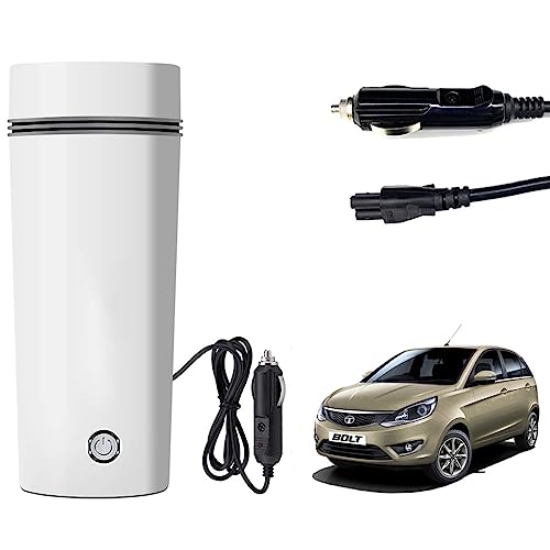 Image of Oshotto 12V Portable Electric Water Bottle for Hot Water Tea Coffee Kettle Mug Multipurpose Food Grade Fast Boil Auto Shut-off For Travel Camping, Road Trip Compatible with Tata Bolt (350ml) - White