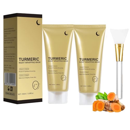Turmeric Collagen Night Wrapping Mask, Turmeric Peel Off Mask, Kurkuma Kollagen Gesichtsmaske FüR Reduziert Schlaffe, Tief Feuchtigkeitsspendende Straffende Sanfte Hautpflege (2PC)