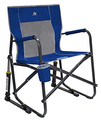 GCI OUTDOOR Freestyle Rocker Camping Chair | Portable Folding Rocking Chair with Solid, Durable Armrests, Drink Holder & Comfortable Backrest — Royal Blue