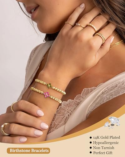 ZHESHY Birthstone Gold Bracelets for Women Trendy Clover Charm Bracelets - image 4
