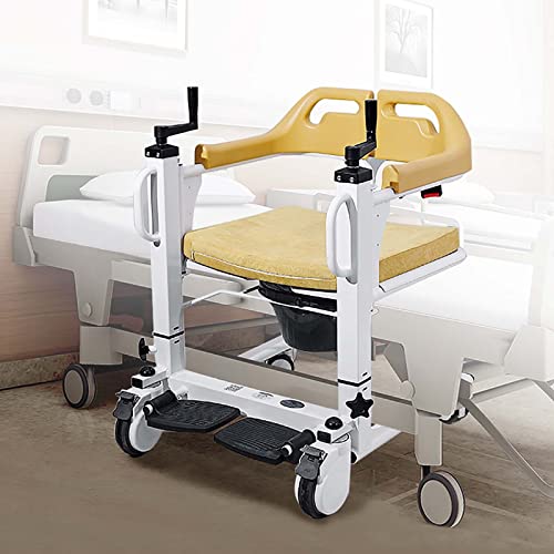Patient Lift Wheelchair, Portable Home Shifter Multifunction Transport Shower Chair with 180° Split Seat, Bedside Commode Chair 