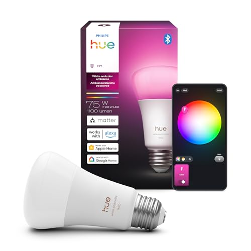 Philips Hue Smart LED A19 Bulb 1-Pack, White & Color Ambiance...