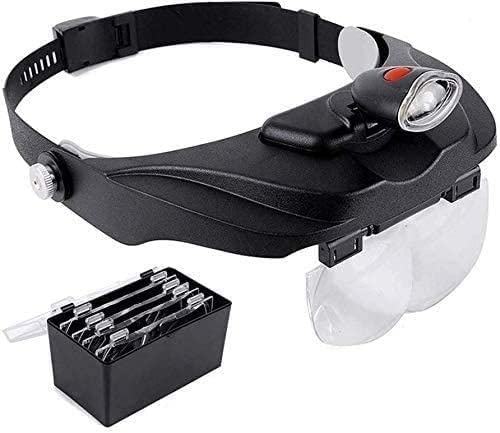 SdaryWare Lupa, Diadema con luz LED, Gafas de Lectura Manos Libres, lupas con 2 Luces LED, 4 Lentes Desmontables para Lectura, visión matrimonial