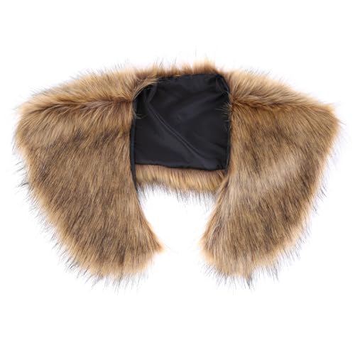 ISAKEN Kunstfell Kragen Damen, Schulterfell Mittelalter Schal Capelet Wrap Schulter Kunstfell Kragen für Kapuze Kapuzenmantel Winter Parka Mantel Jacke