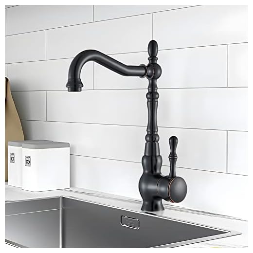 Saeuwtowy Grifo De Pintura Negra Retro Estilo Europeo Cocina Grifo 360°Giratorio Grifo para Fregadero Grifo de Cocina Monomando Grifería de Mezclador Agua de Fría y Caliente