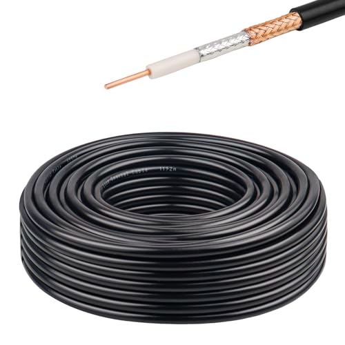 XRDS -RF RG8X Coaxial Cable 50FT 50 Ohm - Solid Copper Core, PVC Jacket, Low Loss, Ideal for Antenna, CB Radio, and Ham Radio Applications