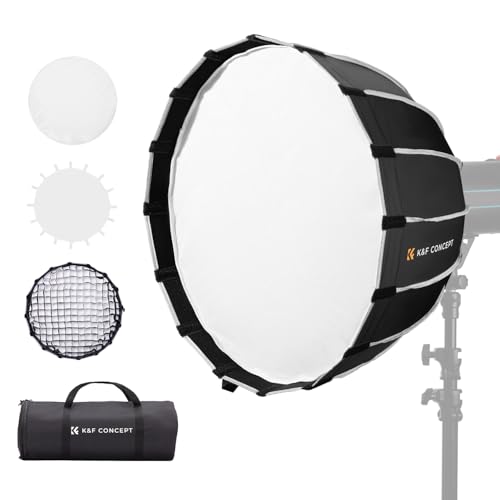 K&F Concept 47“/120cm Softbox Parabolic Hexadecagon Compatible with Bowens Mount, with Honeycomb Grid, Light Diffusers, Carrying Bag, for Photography Studio Speedlite Flash and Monolight