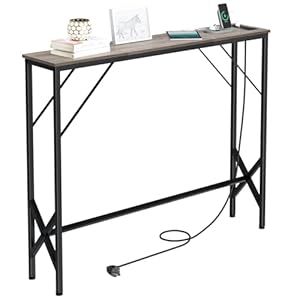 NEFROM Console Table, Skinny Entryway Table with Charging Station, Narrow Long Sofa Table, Behind Slim Couch Table for Entrance, Hallway, Living Room Decor ST-GY100-1