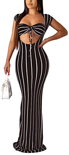 Women's Sexy Long Maxi Dresses Tropical Bodycon V Neck Floor Length Party Mermaid Dress, Black B, S