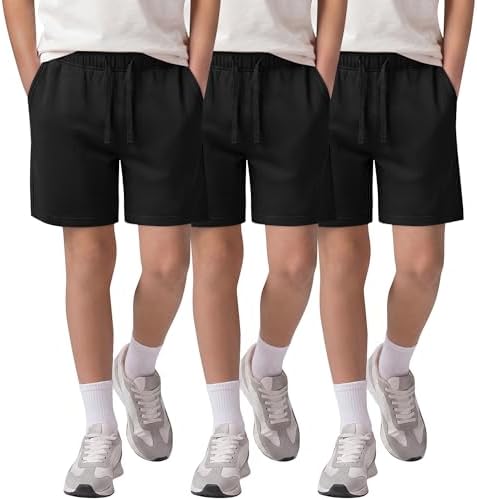 Vinsatin 3 Pack Boys Uniform Shorts Kids Pants, 3-Color, 11-12 Years