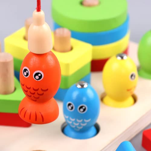 Image of Kidology Kids Montessori Wooden Stacking Toys, Shape Sorting & Toddler Fishing Toys Preschool Learning Colur Recognition Building Blocks Learning Educational Puzzle, Pack of 1