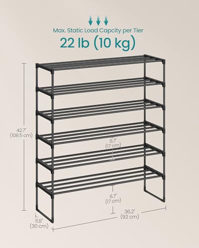 Image of SONGMICS Shoe Rack, 6-Tier Shoe Organizer, Metal Storage Shelf