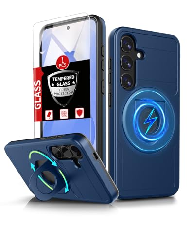 Coque magnétique pour Samsung Galaxy S25 antichoc bleu avec protège-écran