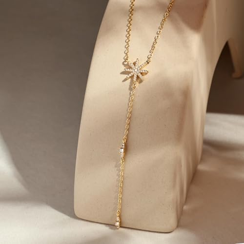 Image of CHESKY Long Necklaces for Women, 14k Gold Plated /Streling Silver Lariat Necklace Dainty Statement Prom Necklace Rosary Cross Sun Drop Pendant Dangle Necklace Gold Prom Jewelry for Women Gifts