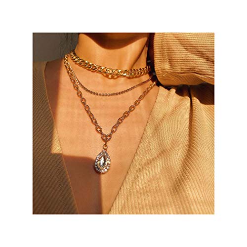 Preisvergleich Produktbild IYOU Modische mehrlagige Halsketten Gold Kristall Anhänger Kette Wassertropfenform Halskette Schmuck für Frauen und Mädchen