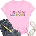 NQIQO Hello Second Grade Teacher Shirt for Women First Day of 2nd Grade Shirt First Day of School Gift Ranibow Graphic Tee Pink L