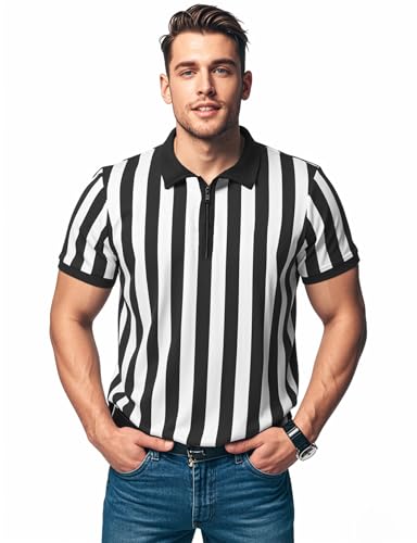 ChinFun Men's Referee Shirt Collared Official Mens Ref Shirt Jersey Short Sleeve Black and White Stripes Football Halloween Costume Size S