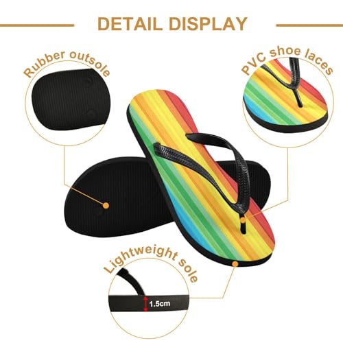 CEBUGI Unisex Flip Flop -Flat Sandal -NonSlip Couple Slippers -Natural Rubber Foam Soles Ultimate Comfort and Durability for Indoor Outdoor|Rainbow Stripes2