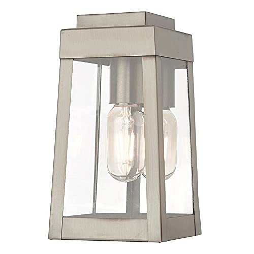 Livex Lighting 20851-91 Oslo - 9.5" One Light Outdoor Wall Lantern, Brushed Nickel Finish with Clear Glass,Silver by Livex - Used condition - US$37.55
