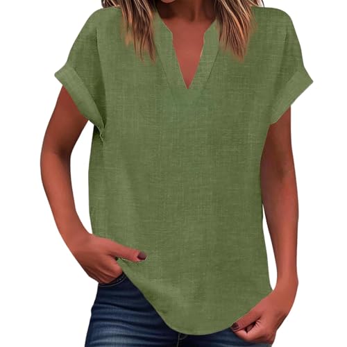 T-shirt d'été pour femme col en V plissé et coupe ample sans manches