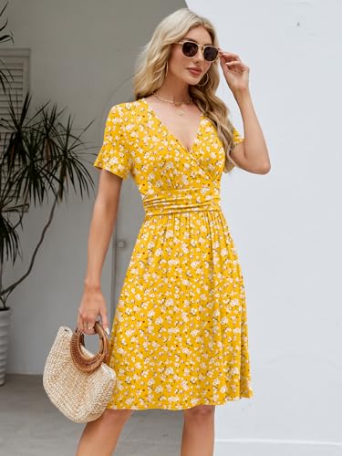 Image of Naggoo Womens Summer Dresses for Women 2026 Spring Floral Sundress Short Sleeve V Neck Wrap Dress with Pockets