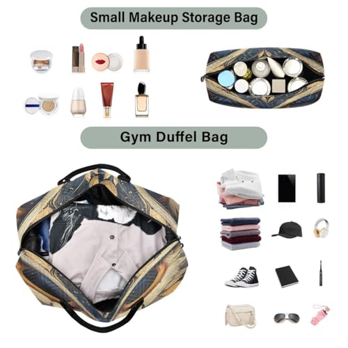 Owl Bird Gold Feather Travel Duffle Bag Gym Bag Weekender Bags with Toiletry Bag Travel Trip Tote Bag4