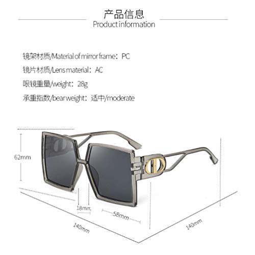 Hollow Out Letters Temple Sunglasses Female Large Frame Flat Sunglasses Men's Retro Trend Square Glasses (Gray Frame Black Gray)2