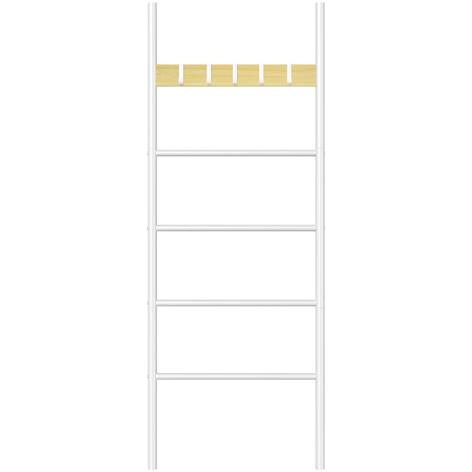 HOOBRO Portasciugamani, Portasalviette Bagno, Porta Asciugamani con 5 Staccabile Ganci, 60 x 2 x 177cm, per Asciugamani, Vestiti o giornali, Stabile, Bianco e Naturale EWN60CJ01