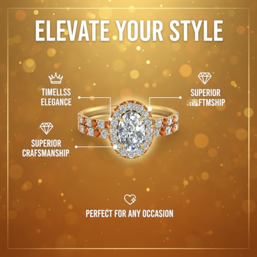 Image of Choose Your Gemstone Oval Halo Rollover Diamond CZ Wedding Ring Yellow Gold Plated Oval Shape Wedding Ring Sets Matching Jewelry Wedding Jewelry Easy to Wear Gifts US Size 4 to 12