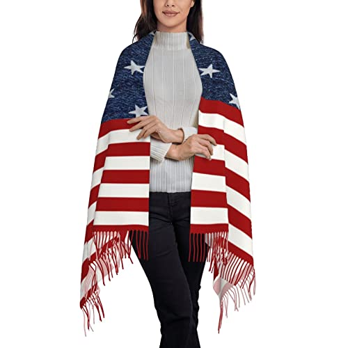 Sptvan American Flag Tassel Scarf Wrap And Shawl Pashmina Scarf For Women Ladies Long Printed Reversible Fall And Winter #TOP2