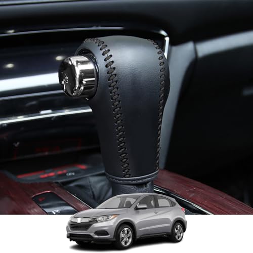 Kakash Custom Interior Accessories for Honda HR-V 2016 2017 2018 2019 2020 2021 2022 Leather Automatic Gear Shift Knob Cover,Transimission Boots Shift Lever Leather Sheath(Black Stitches)