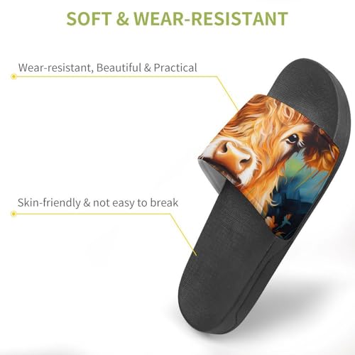 Highland Cow Oil Painting House Sandals Non-Slip Bathroom Slippers Beach Summer Shoes for Men Women3