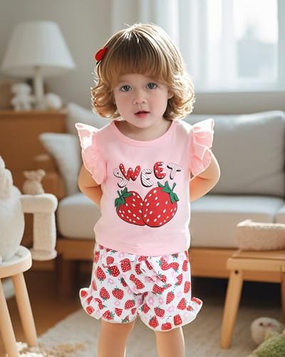 Image of NZRVAWS Girl Clothes Toddler Girls Summer Outfit Heart Tank Top+Pink Shorts 2 Piece Clothing for Girl 1 2 3 4 5 6 7 T