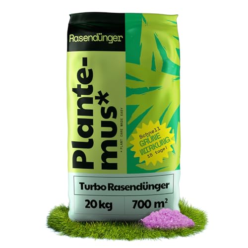 Preisvergleich Produktbild PLANTEMUS Turbogrün Rasendünger für Frühjahrs- Sommerrasen Stickstoffdünger mit Ultrasolublen Mikrokristallen, DMPP Deutsche Technologie, 20KG, 700m²