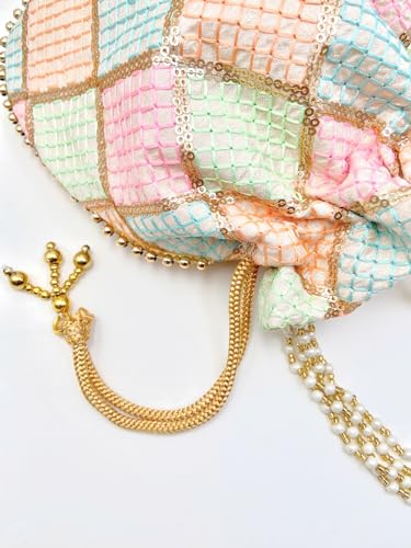 Image of BYRA Women Multi Color Thread Silk Potli Bag for Gift Purpose