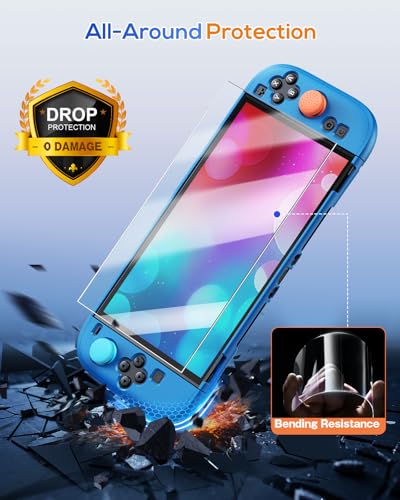 Image of FYOUNG Upgrade Switch 2 Protective Case&Screen Protector Set, Dockable Cute Cover Hard Shell Skin for Nintendo Switch 2 Console Accessories,Travel-Friendly,Kickstand Cutout(Blue, for Switch 2 7.9inch)