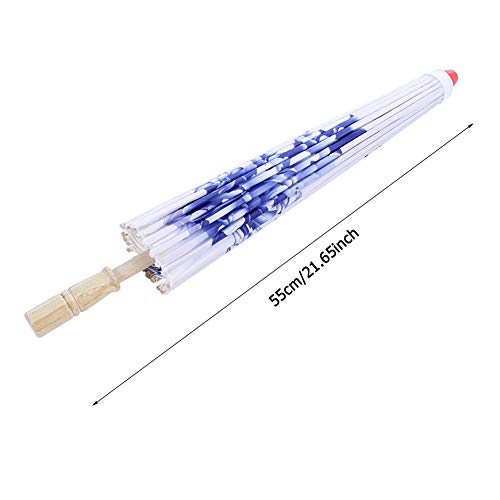 Classic Flower Umbrella,Japanese Umbrella Parasol,Oriental Umbrella Parasol,Solid Wood Handle Paper Parasol Umbrella, No Hand Grinding Office for Home(Blue chinoiserie)