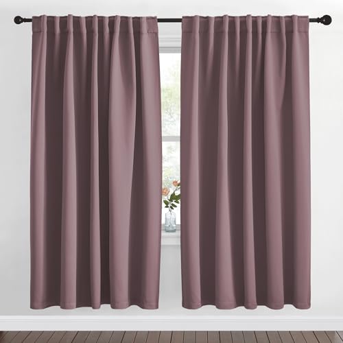 NICETOWN Blackout Curtain Panels Window Draperies - (Dry Rose Color) 62x72 inch, 2 Pieces, Insulating Room Darkening Blackout Drapes for Bedroom, Privacy Doorway Curtain for Door