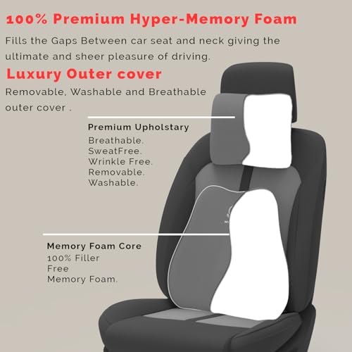 Image of MRRON Series Memory Foam Neck Rest & Extra Lumbar, Relief Pillow, 100% Soft Memory Foam Pillow, Adjustable Strap, Cervical Support for Car Seat. (Grey, Slim Backrest)