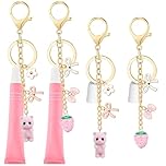 LuneClat 2Pcs Keychain Cap Compatible with Summer Fridays - Lipbalm Portable Holder for Lipstick Bag Purses (No Lip Balm), Gold - Cat, Standard Size