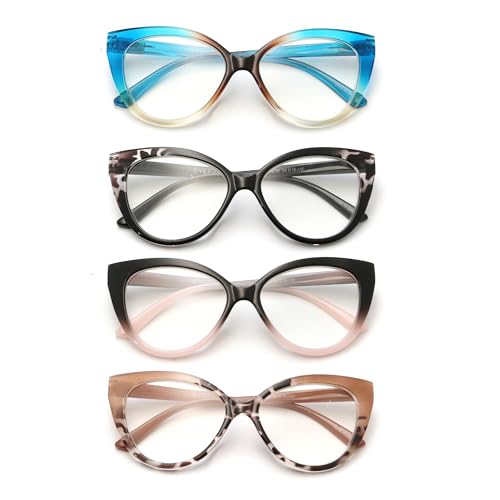 eyeezi 4PC Cat Eye Reading Glasses for Women Blue Light Flexible Spring Hinges.Anti-glare Readers Fashion Reading Glasses for Women 1.5
