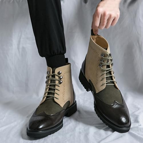 Mens Retro Brogue Multicolor Leather Lace-Up Wingtip Chukka Ankle Boots High-Top Non-Slip Casual Shoes for Work Office Dress Outdoor2