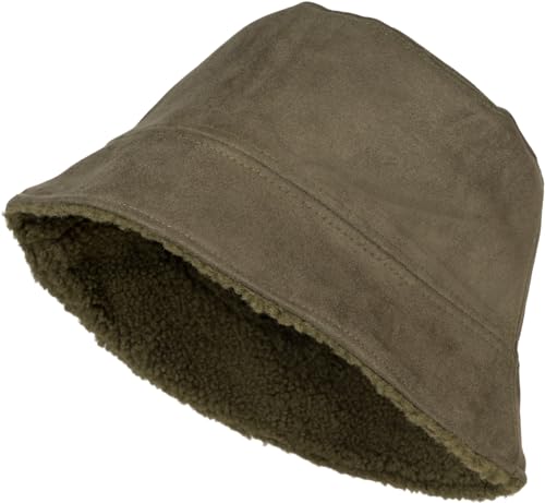 styleBREAKER Unisex Wende Fischerhut in Veloursleder Optik/Teddyfell, Warmer 2 in 1 Wendehut, Bucket Hat Herbst Winter 040250