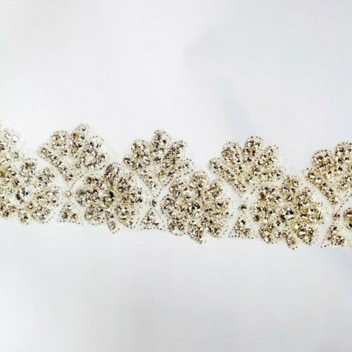 Rhinestone Trim Luxury Silver Floral Leaf Pattern Sold by Yard Fabric