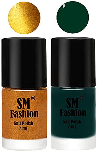 Image of Long Lasting Nail Polish | Nail Paint Combo 7 ml Each) - Set of 2 Golden-Dark Green
