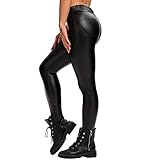 FITTOO Women's Faux Leather Pants High Waisted Pu Leggings Stretchy Black Tights Black M