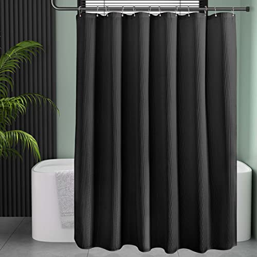 Image of AmazerBath Waffle Shower Curtain, Heavy Duty Fabric Shower Curtains with Waffle Weave Hotel Quality Bathroom Shower Curtains, 72 x 78 Inches (Black)